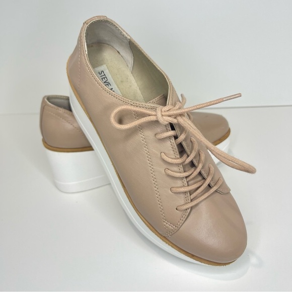 Steve Madden Women’s 8 Kimber Platform Wedge Oxfords‎ Nude Brown Leather Shoes - Picture 10 of 11